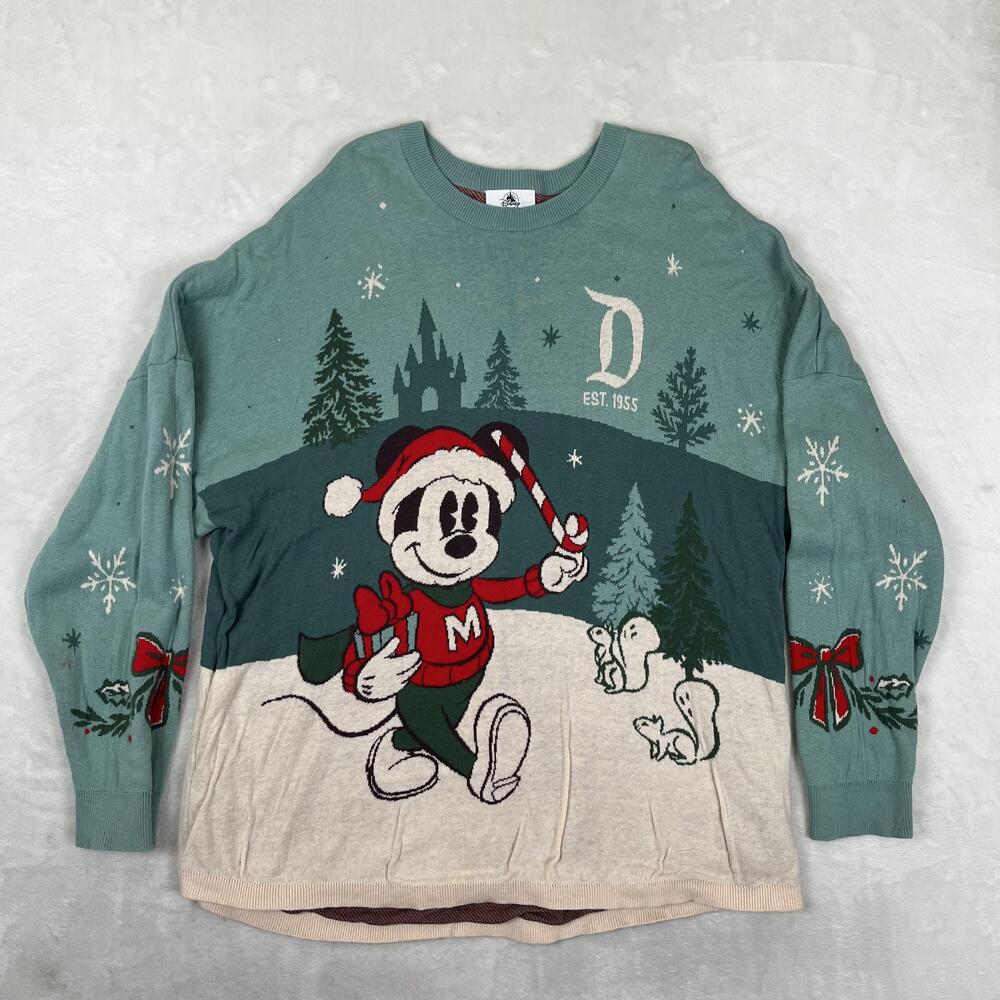 Disney Parks Disneyland Resort Spirit Jersey Sweater Womens L Green Christmas